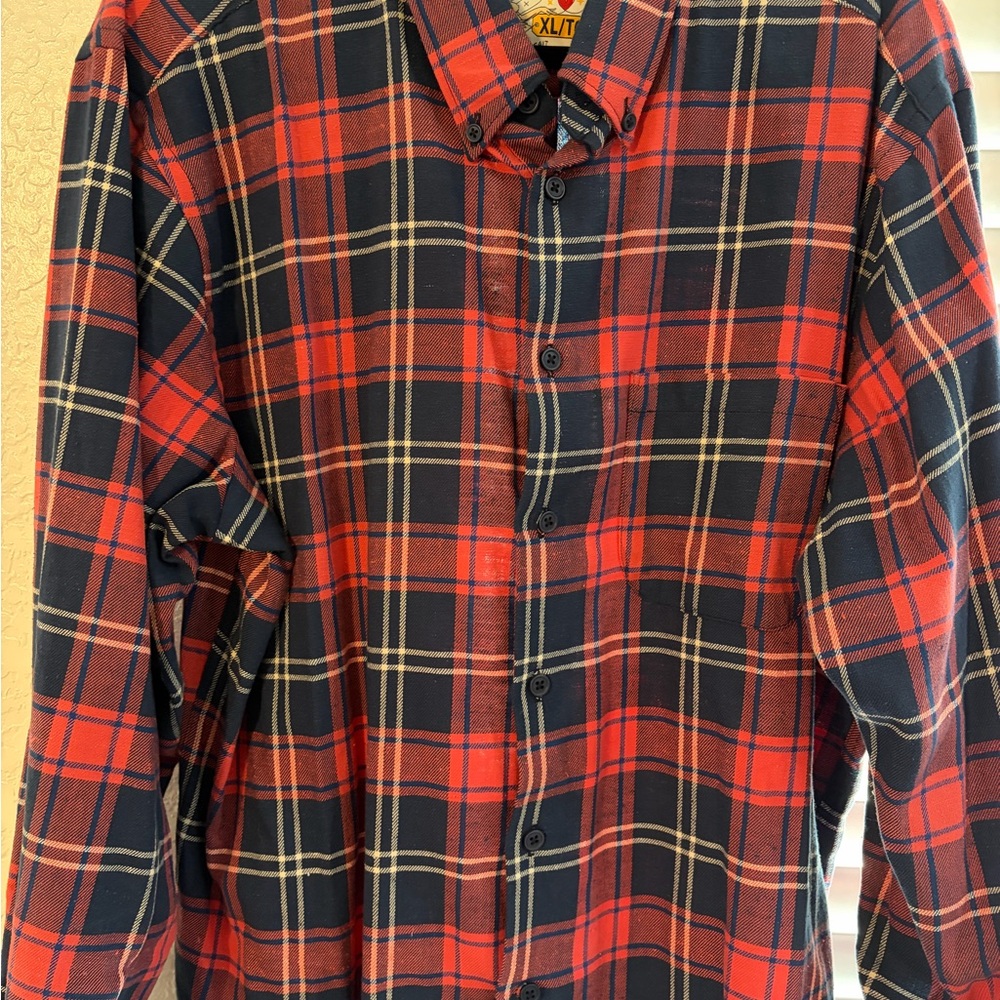 Naked & Famous Red and Navy Plaid Shirt